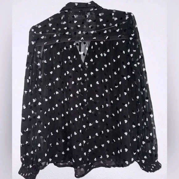 Topshop Black Sheer Blouse with White Pattern - Picture 4 of 5
